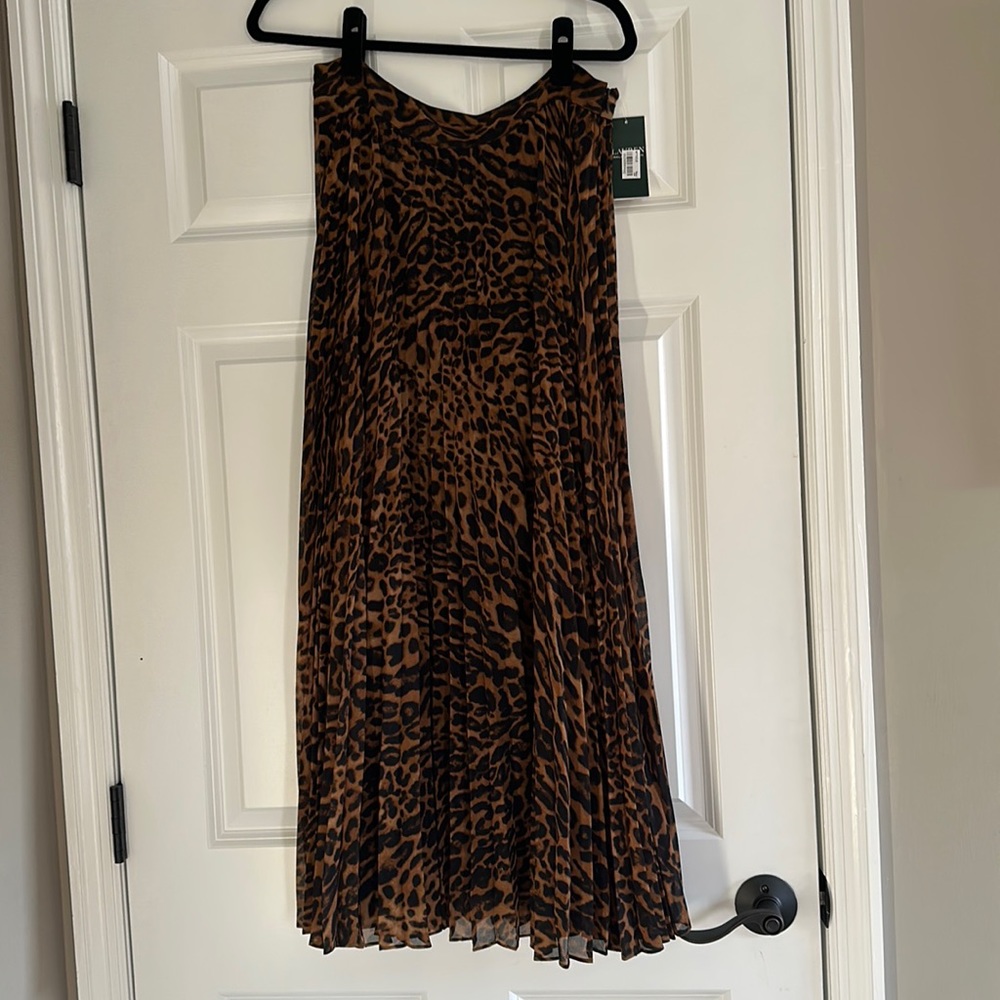 Ralph Lauren Animal Print Pleated Midi Skirt